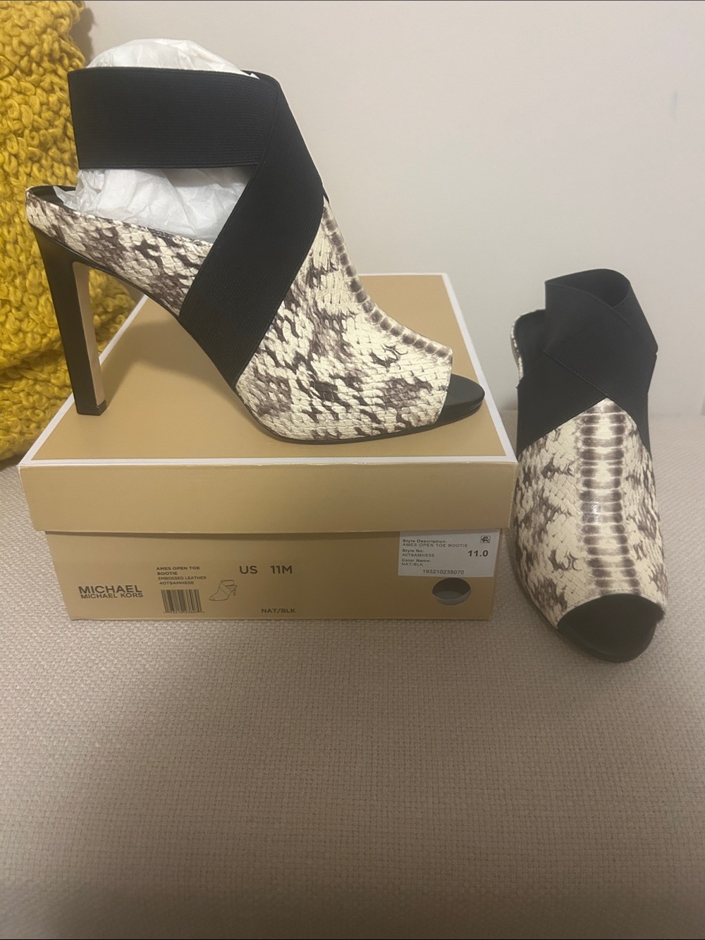Michael Kors Natural & Black Ames Open Toe Bootie